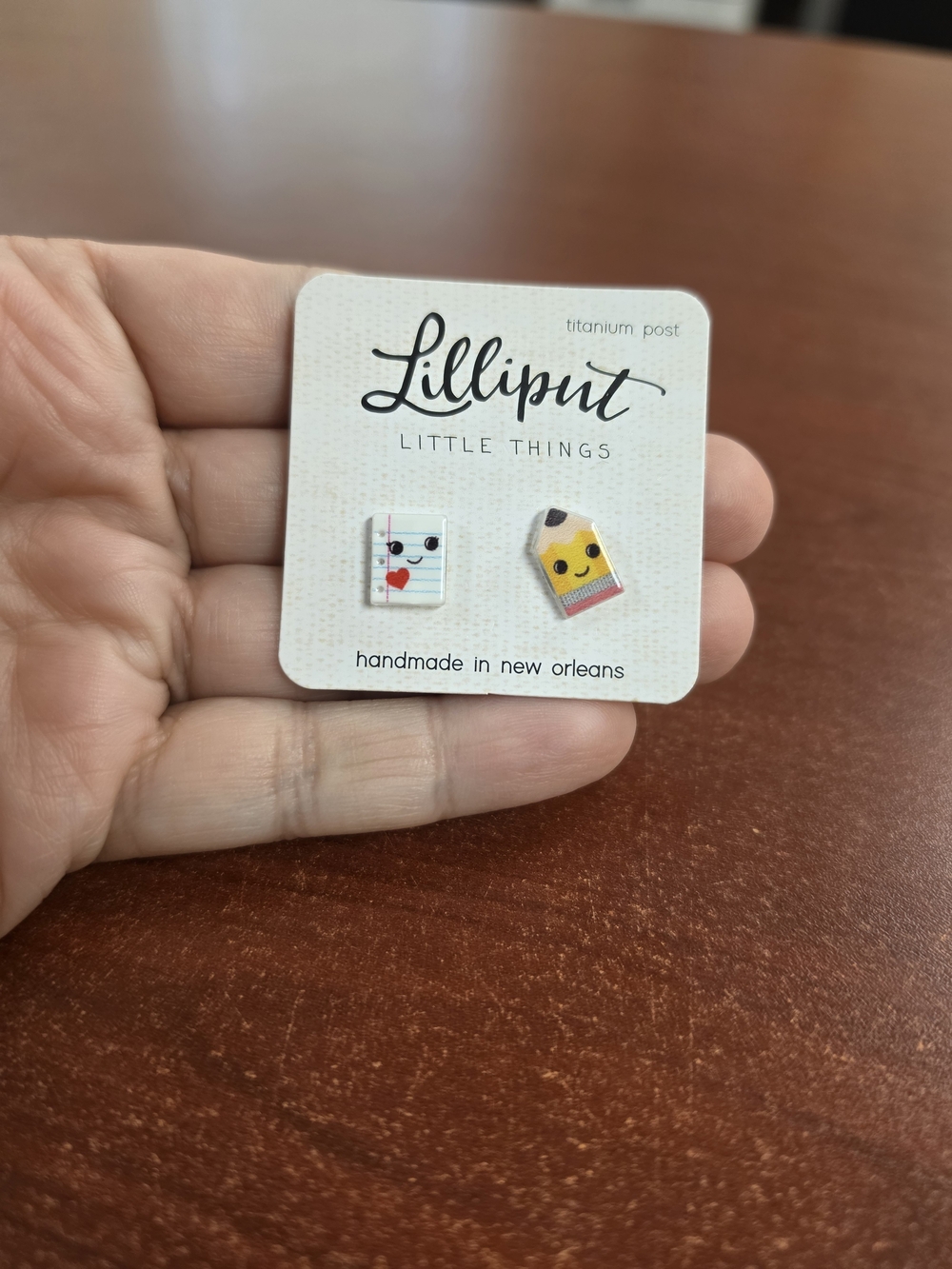 Lilliput Little Things Cute Book & Pencil Stud Earrings - White & Yellow